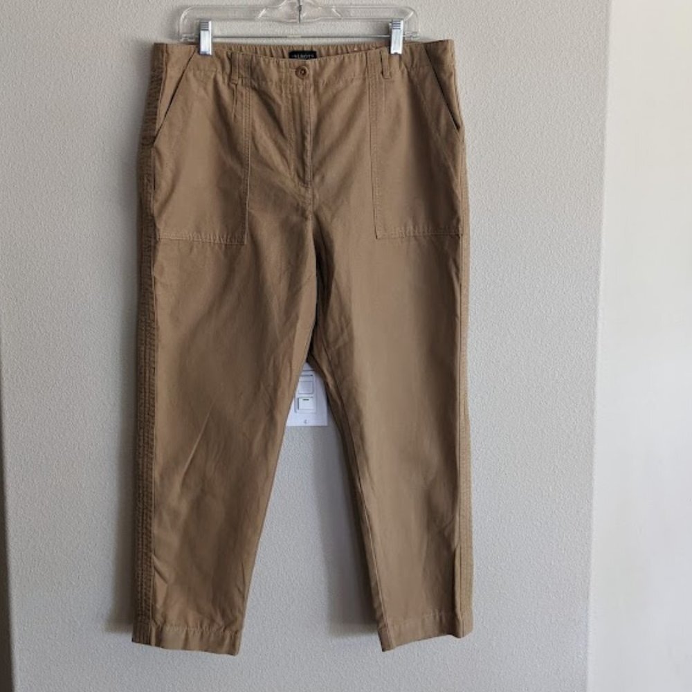 Talbots Slim Cargo Cropped Pants in Camel Women's Size 16P